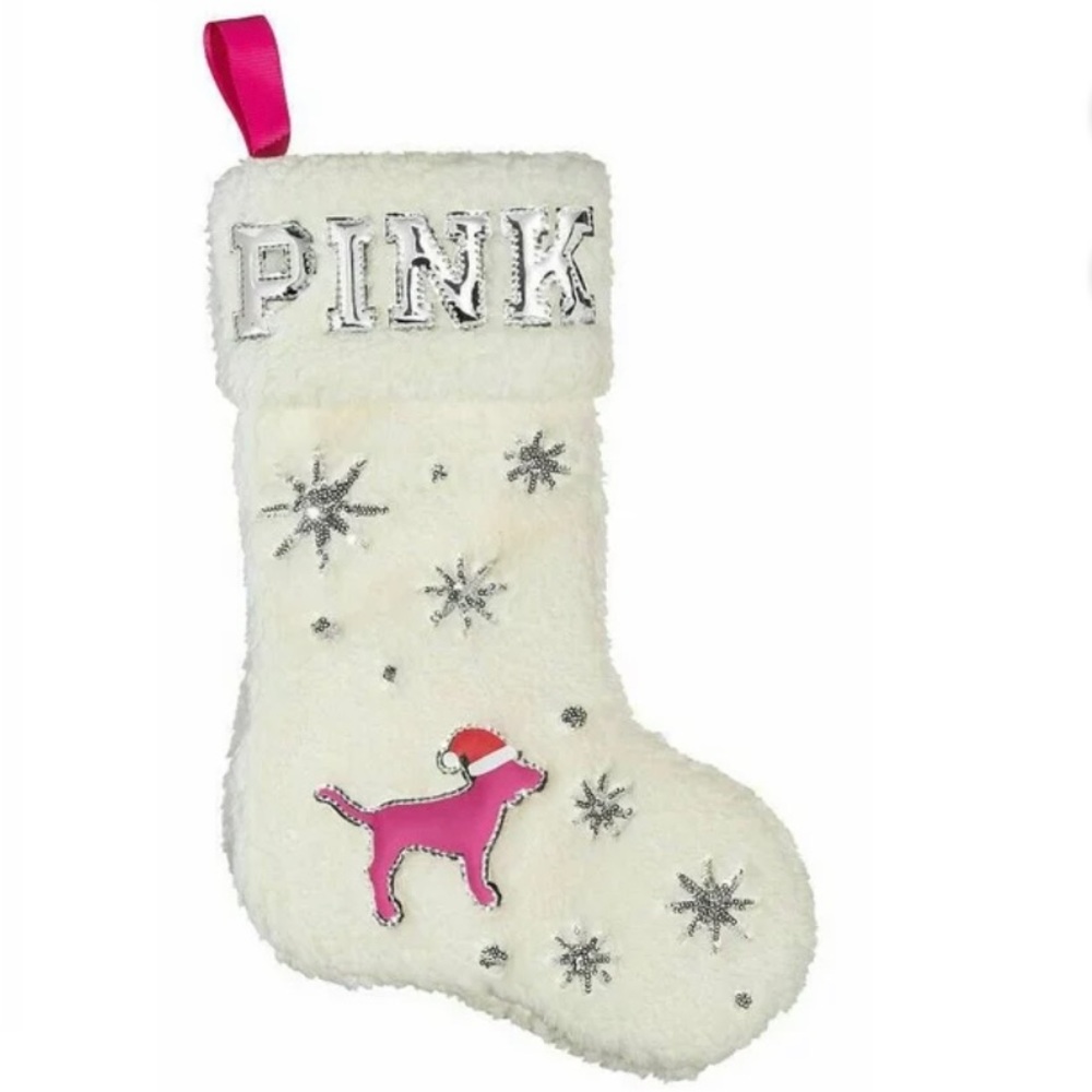 PINK VS Silver bling Dottie clause stocking with snowflakes